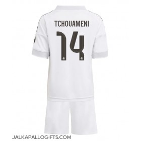 Real Madrid Aurelien Tchouameni #14 Koti Peliasu Lasten 2025-26 Lyhythihainen (+ Lyhyet housut)